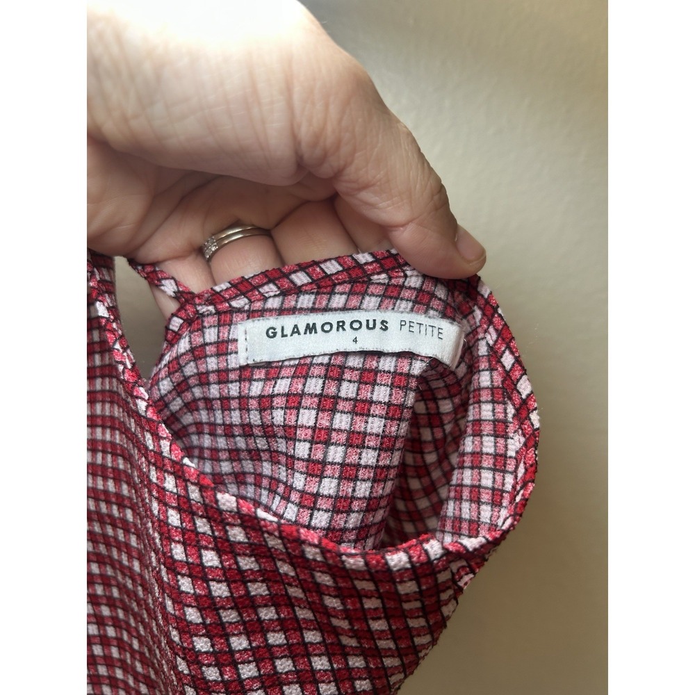 Glamorous Handkerchief Plaid Top High Neck And Tie Back - Picture 7 of 7